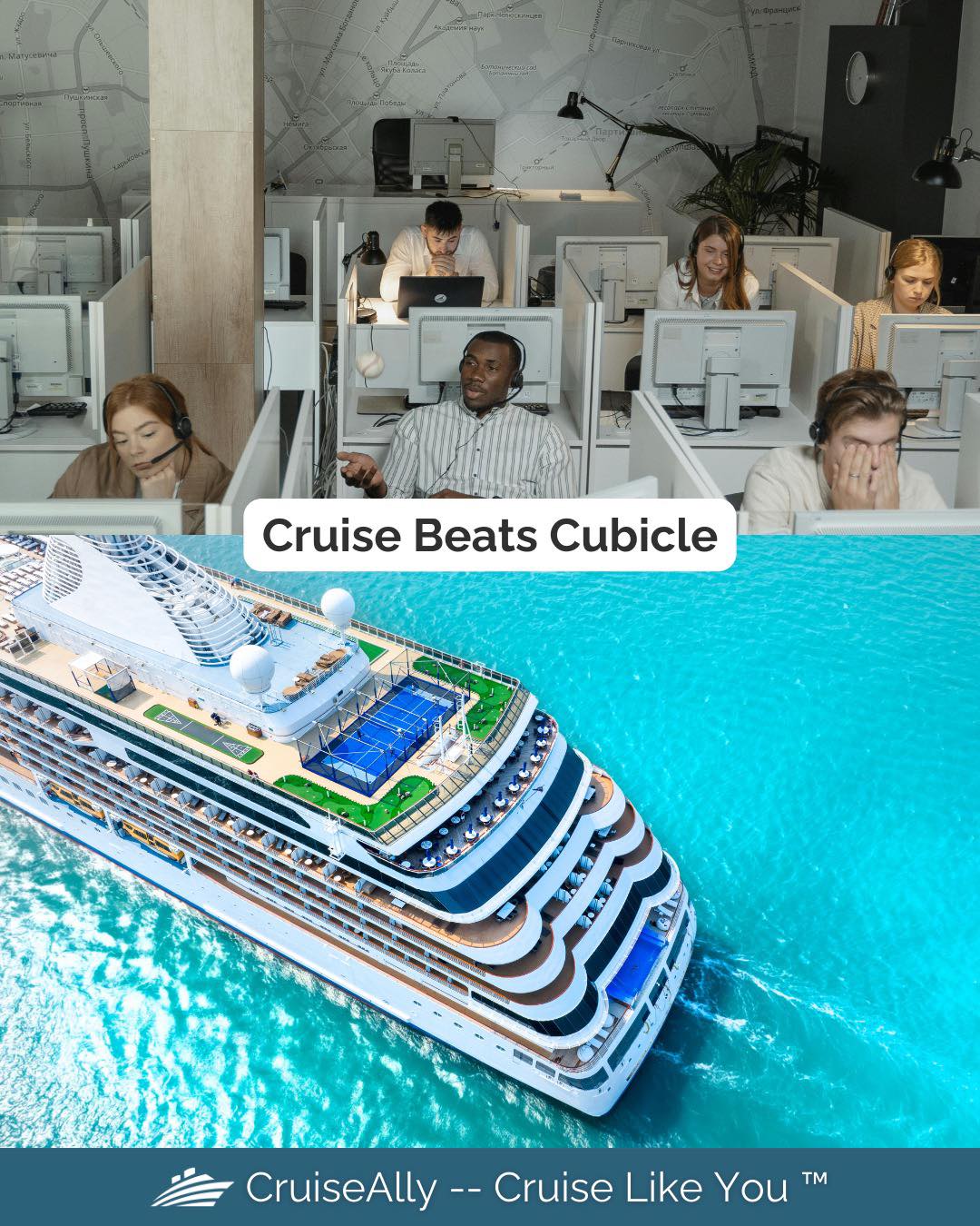 From office desk to cruise dock. 💼🚢✨Work hard, cruise harder with CruiseAlly! #cruise #workhardplayhard #CruiseAlly