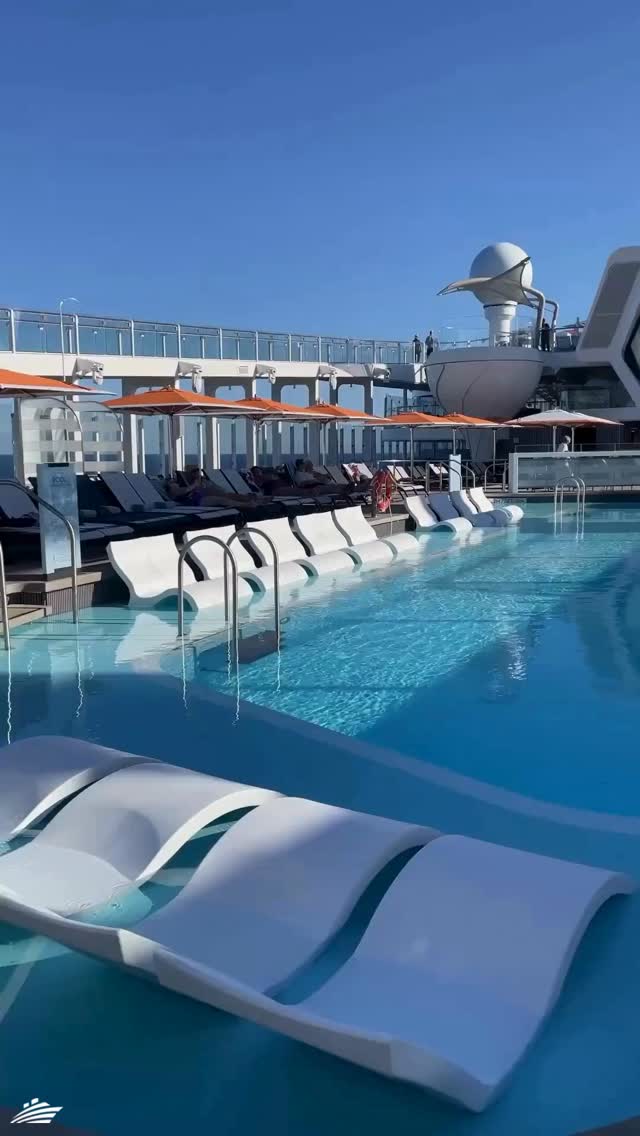 Take a dip in the stunning pools on Celebrity Xcel 🛳️ 🌊. Enjoy crystal clear ocean views, delicious cocktails, and relaxing spaces around the ship on your next trip! 🌟 #TravelBetter #CelebrityXcel